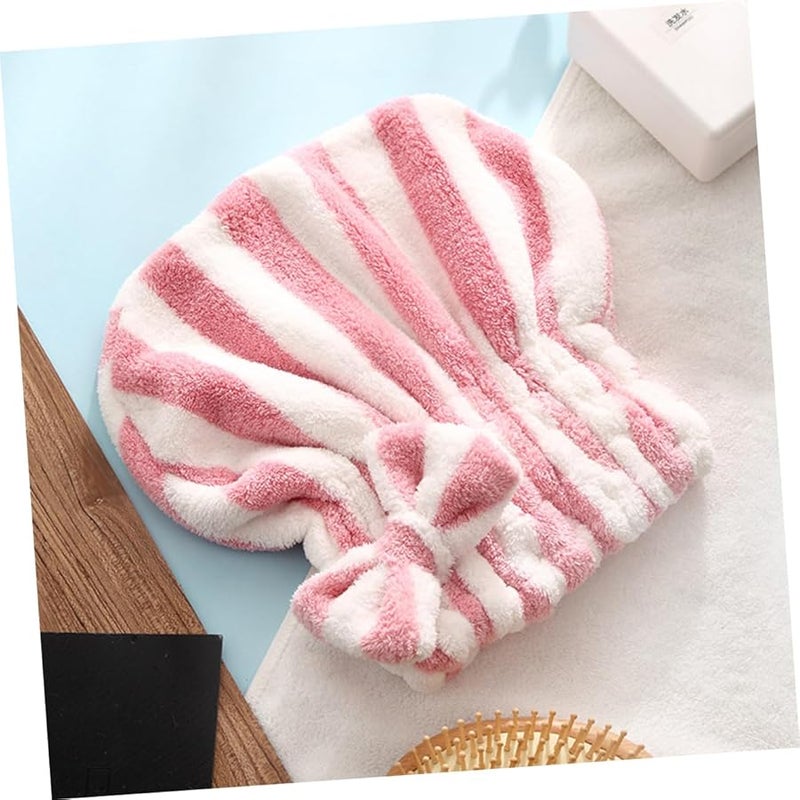 Pink Bowknot Hair Drying Cap Ultra Absorbent Water Resistant Headband Quick Dry Bathroom Use - Image 3